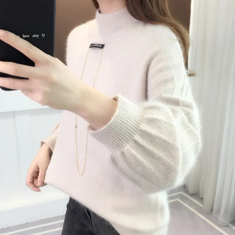 Churchf Churchf Sweater Lady 2024 New Winter Thick Head With Loose Lantern Sleeve Fashion Bottom Shirt