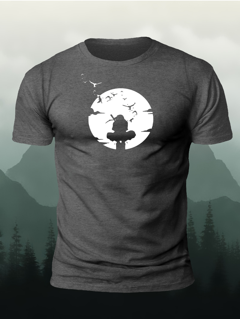 Men's Warriors Silhouette Print Casual Short Sleeve T-shirt