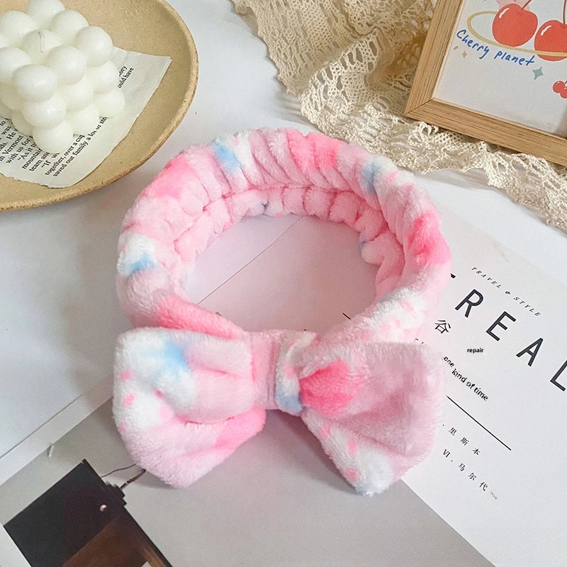 Leopard Stripe Bow Hair Band Women’s Face Washing Sports Hair Band Coral Fleece Hair Accessories