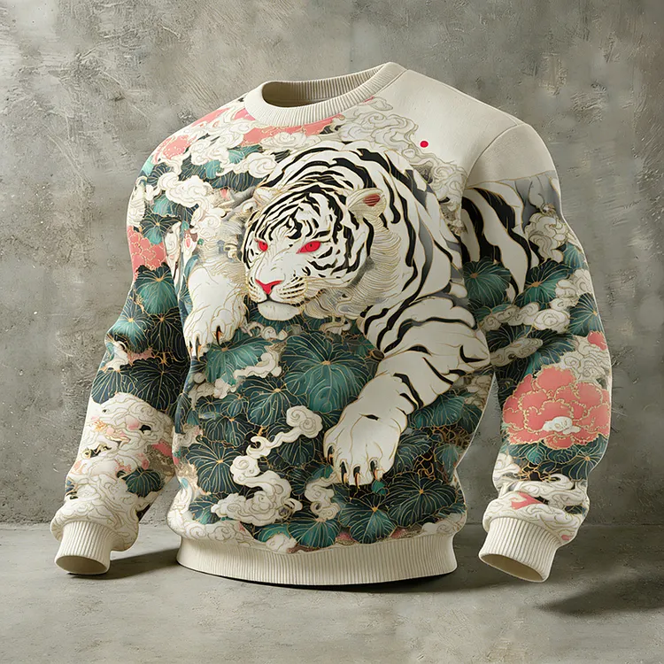 Men's Japanese-style Tiger Pattern Comfortable Crew Neck Sweater