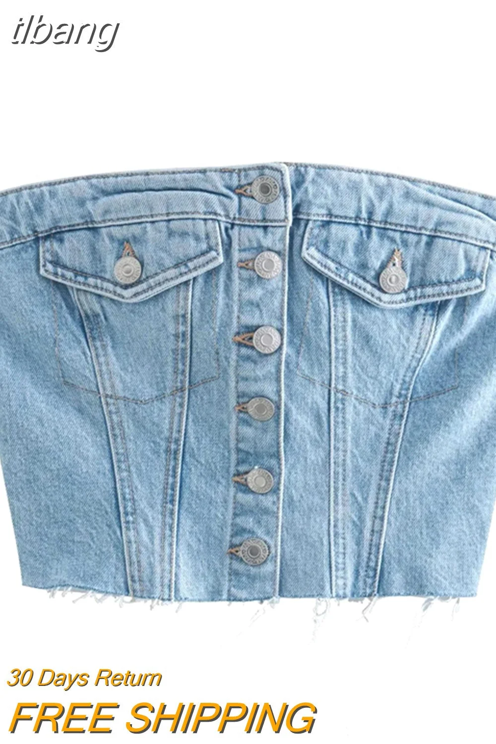 tlbang Denim Crop Tops for Women Button Down Strapless Sleeveless Elastic Waist Vest y2k 2000s Clothes Jeans Shirt Streetwear