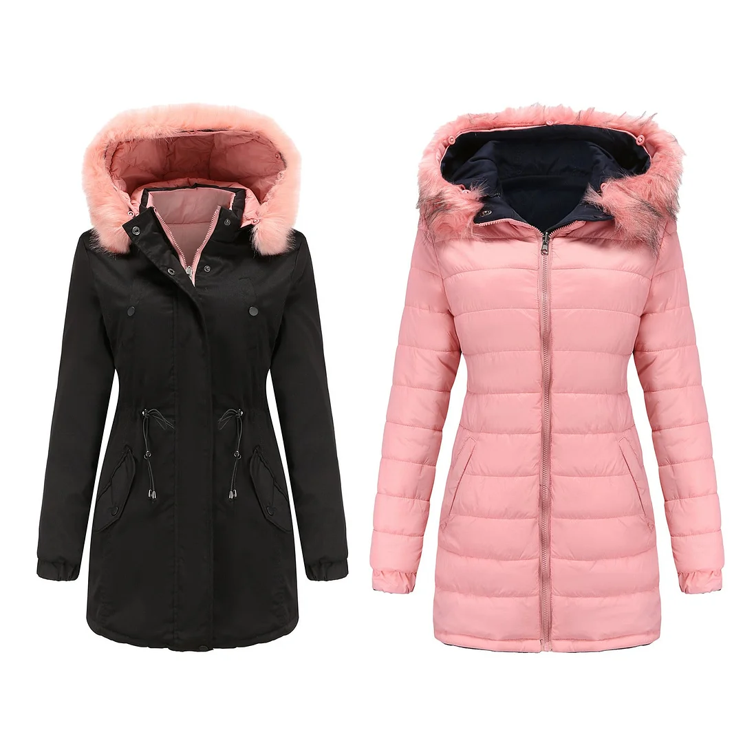 Reversible Wear Detachable Fur Collar Detachable Hat Women Jacket