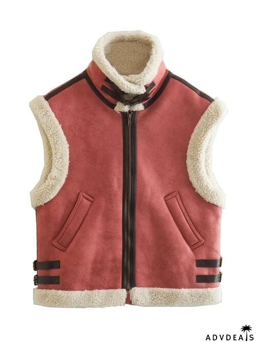 Contrast Zip Up Fleece Vest