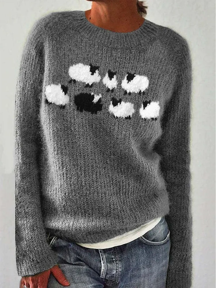 Funny Sheep Art Print Casual Pullover Sweater