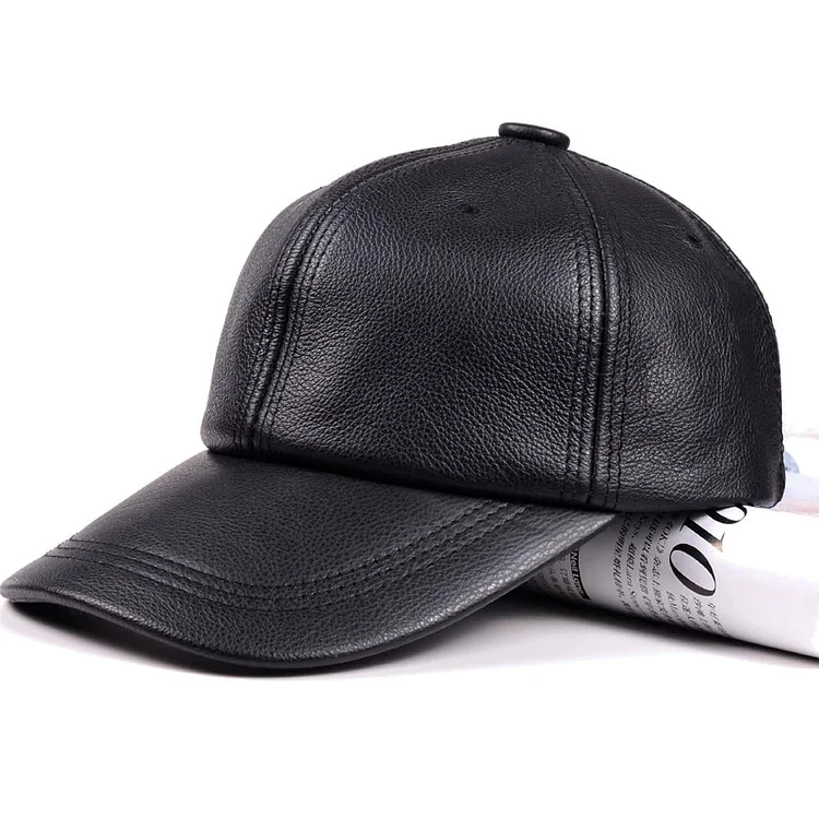 BrandedMale Casual Genuine Leather Baseball Cap For Men Real Cowhide Black/Brown Dad Hats Mens Big Brim Cool Hat