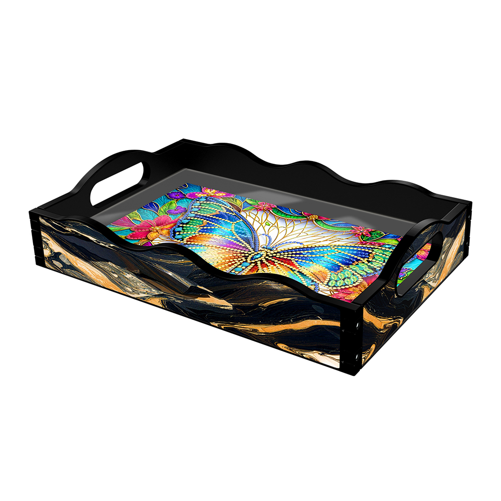 Acrylic Butterfly 5D Diamond Painting Serving Tray Art Craft for Home Decor