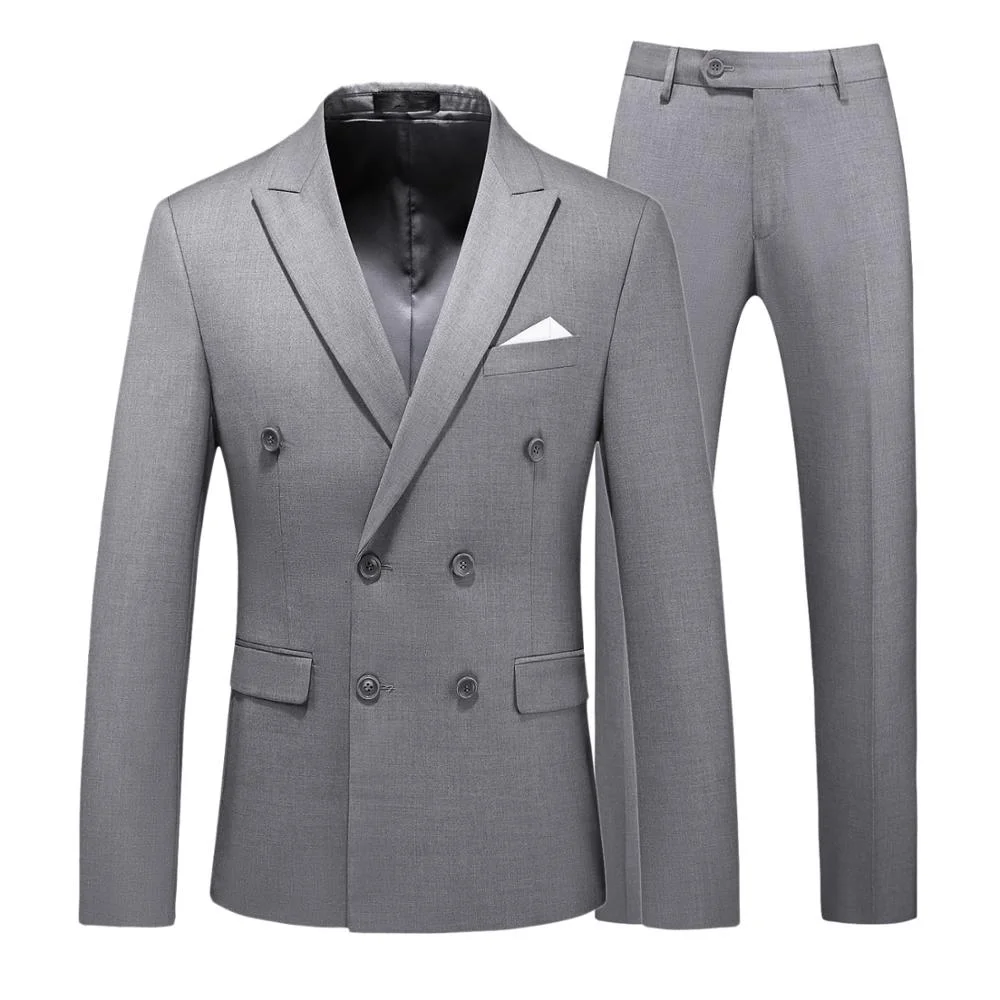 Woherb Double Breasted Tuxedo Suit Men Business Work Wedding Formal Sets Solid Suit Jacket with Pant Slim Fit Korean Casual Clothing