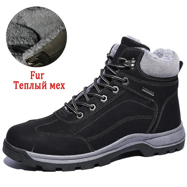 Brand Winter Men's Boots Snow Plush Warm Men's Snow Boots Leather Waterproof Men's Ankle Boots Handmade Mens Shoes Hot Sale