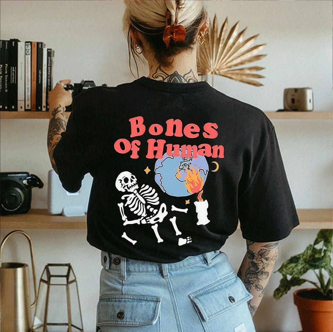 BONES OF HUMAN Skull Black Print Regular-fit T-shirt