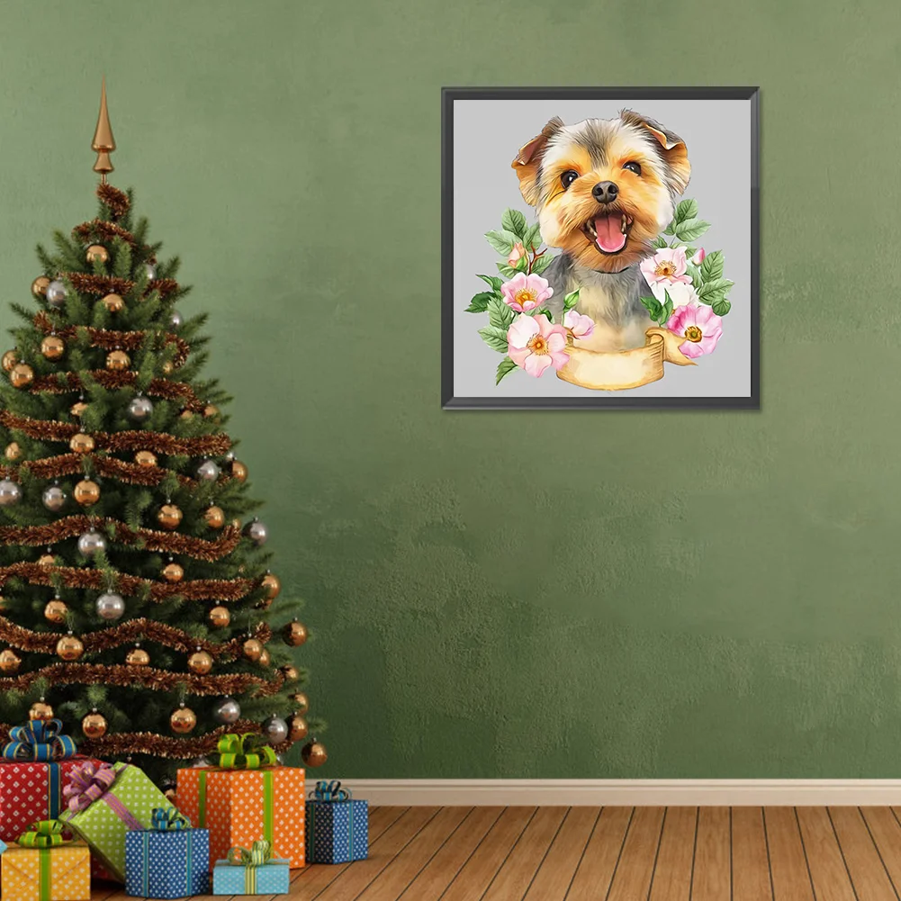 Full Round Diamond Painting 30*30cm - Flower Dog