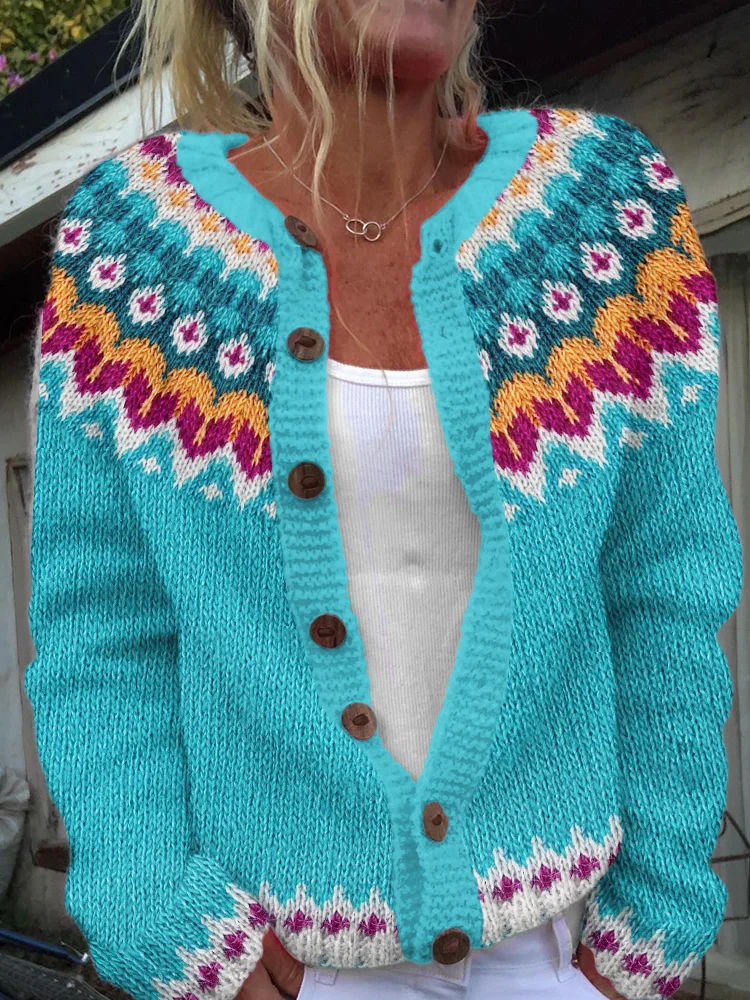 Vintage Icelandic Tribal Style Knitted Warm Women's Sweater