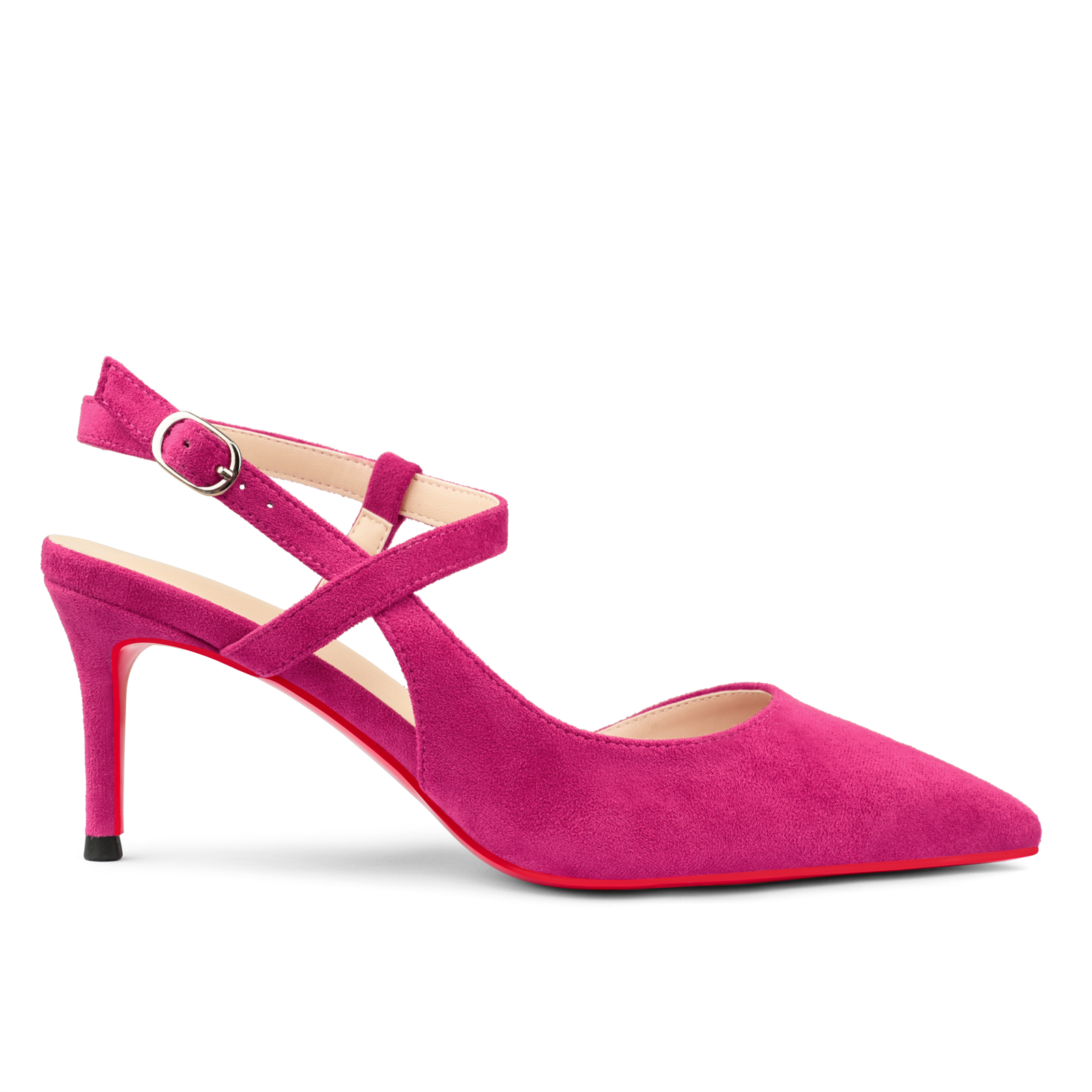 65mm Women Pumps Ankle Strap Jenlove Stiletto Slingback Suede Kitten Pointed Toe Dress Red Bottoms Heels-vocosishoes