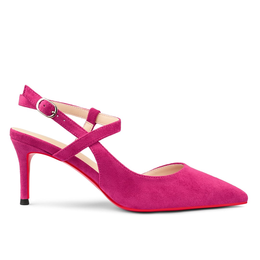 65mm Women Pumps Ankle Strap Jenlove Stiletto Slingback Suede Kitten Pointed Toe Dress Red Bottoms Heels-vocosishoes