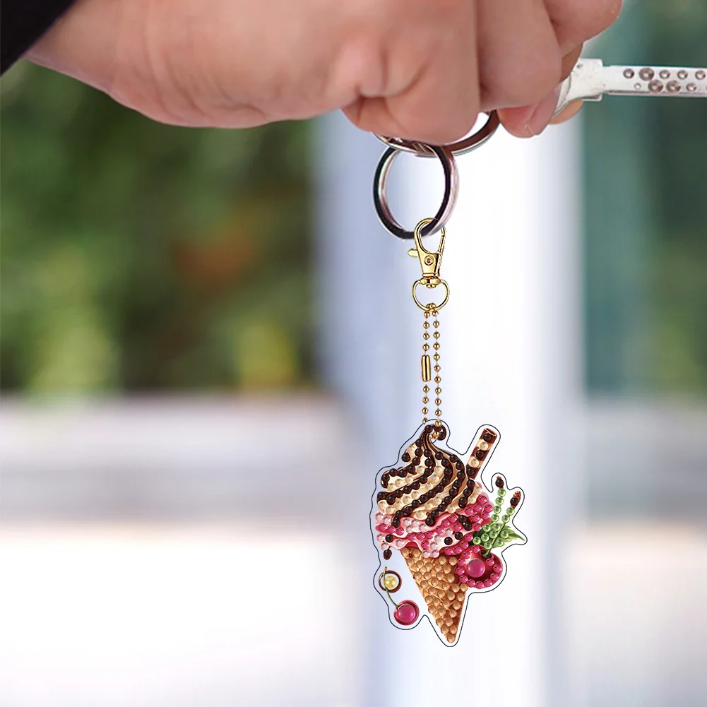 6Pcs Double Sided Special Shaped Ice Cream Diamond Painting Keychain for Adults
