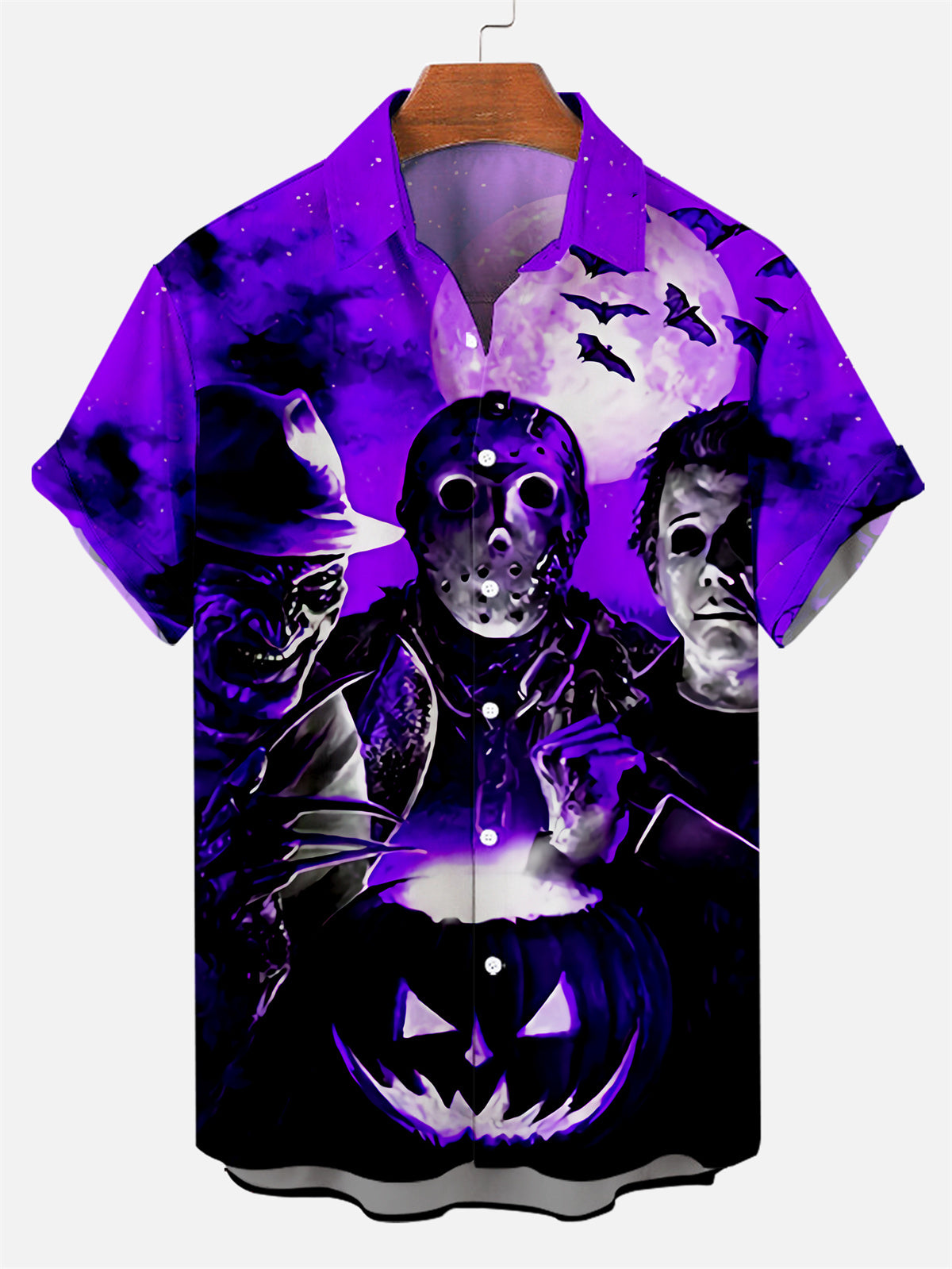 Men's Halloween Retro Movie Poster Print Short Sleeve Shirt PLUSCLOTHESMAN