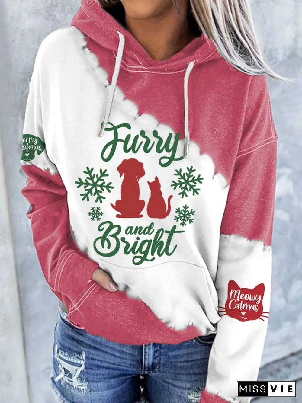 Women's Furry And Bright Print Long Sleeve Hoodie