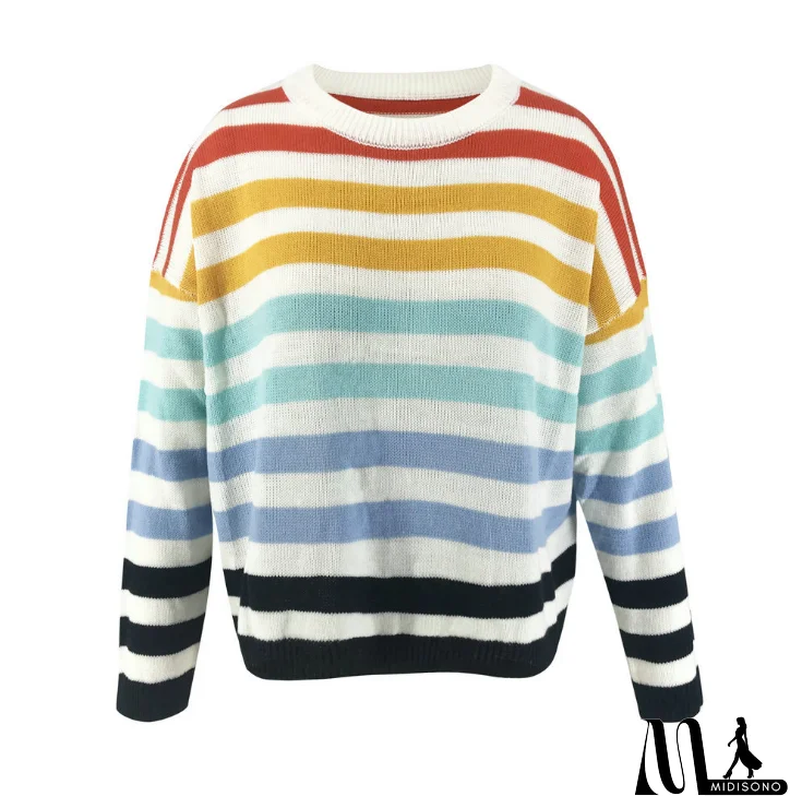 MidiSono - Design Striped Long Sleeve Knit Sweater