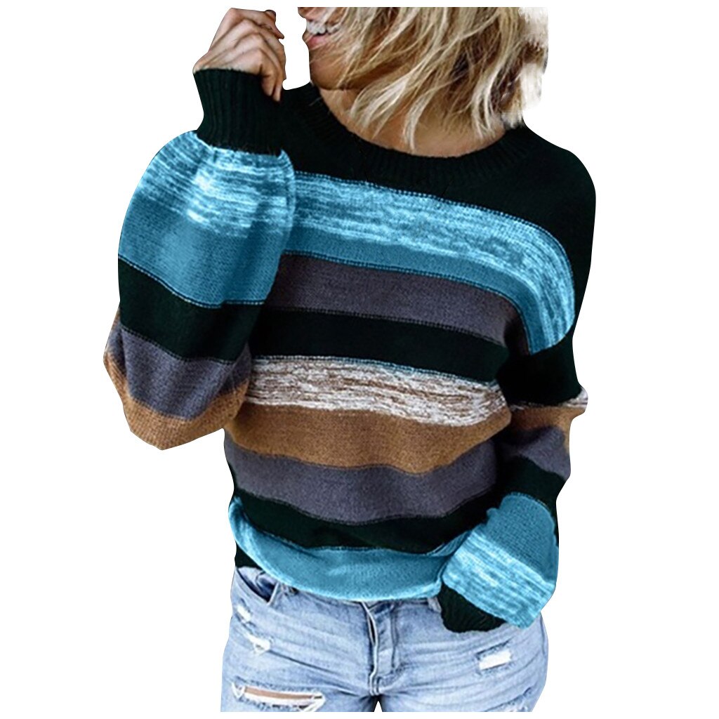 Striped Sweater O Neck Long Sleeve Loose Knit Pullover