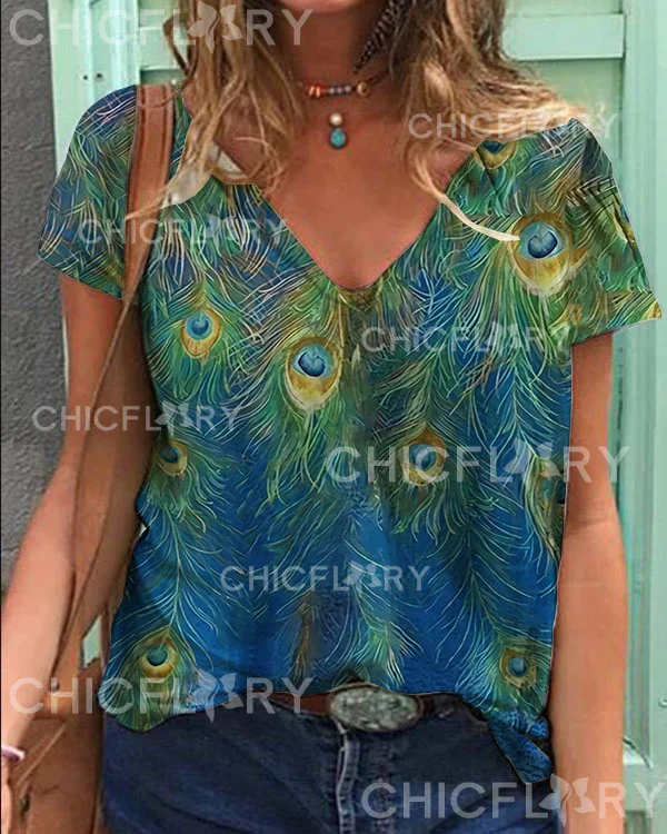 Peacock V-Neck Top