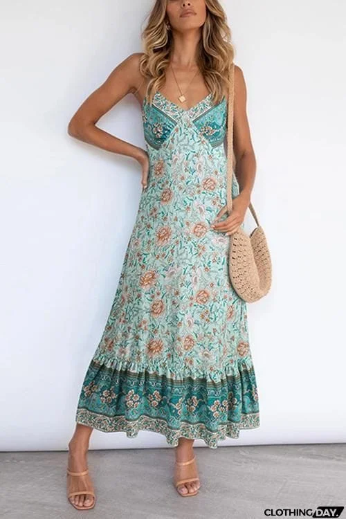 Boho Print Slip Maxi Dress