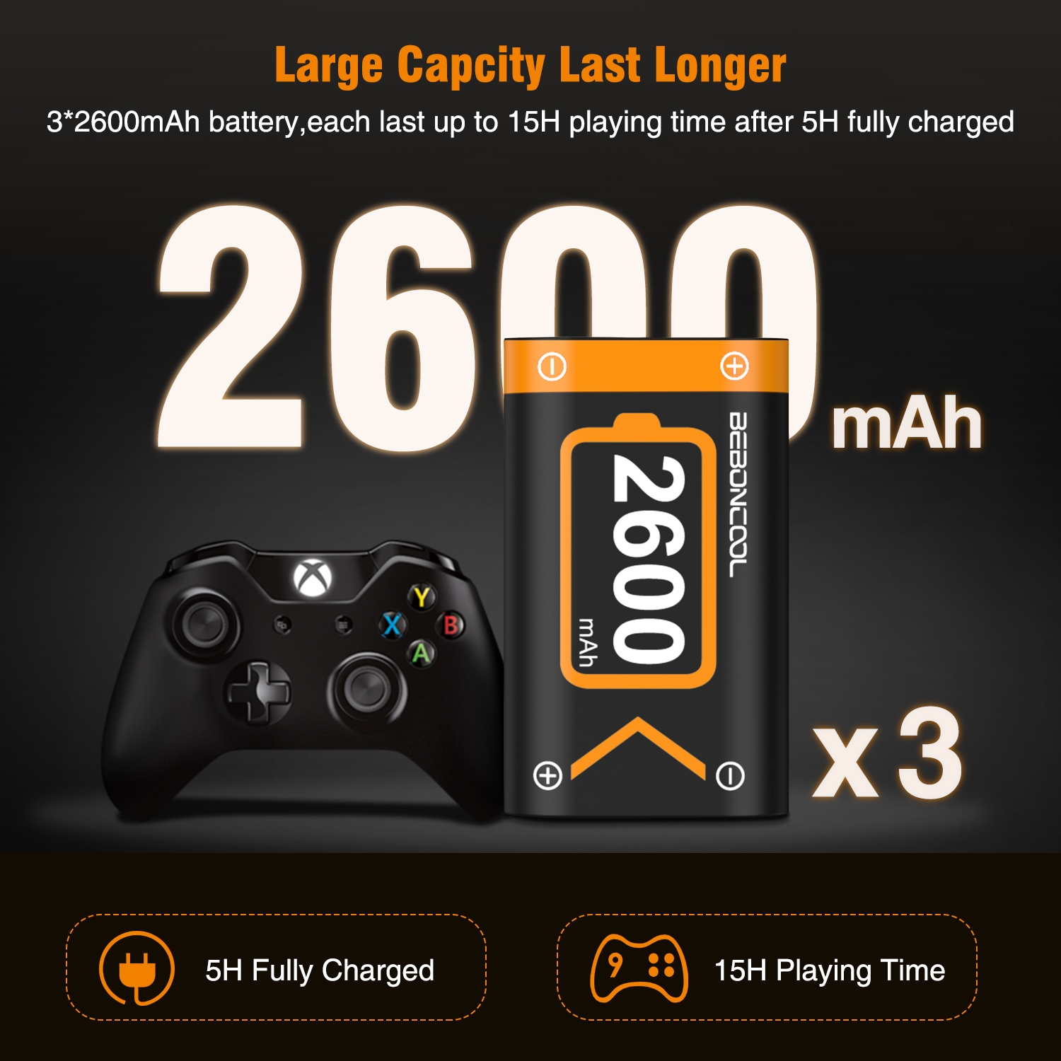 3 x2600mAh Orange Rechargeable Battery Pack For Xbox Series X/S /Xbox