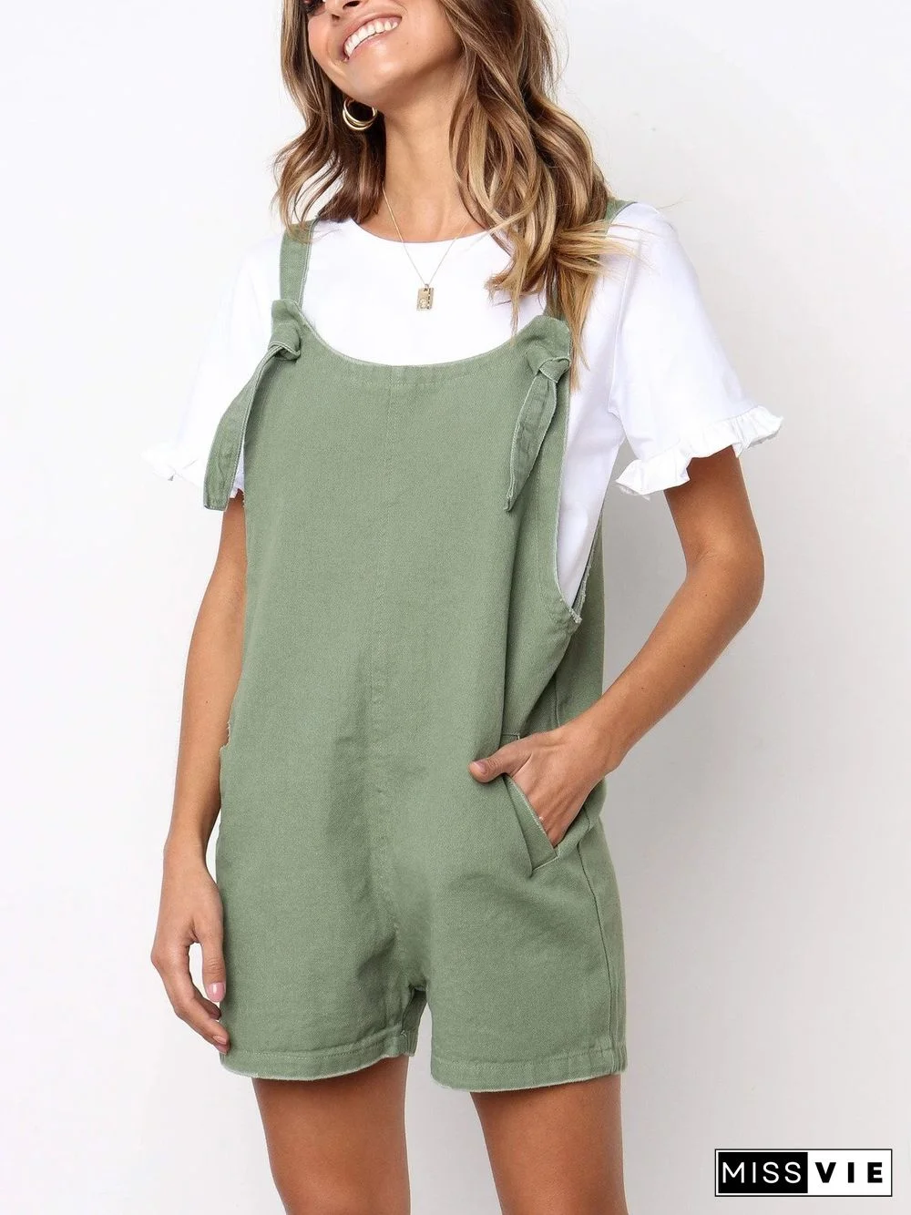 Solid Pockets Casual Jumpsuit & Romper