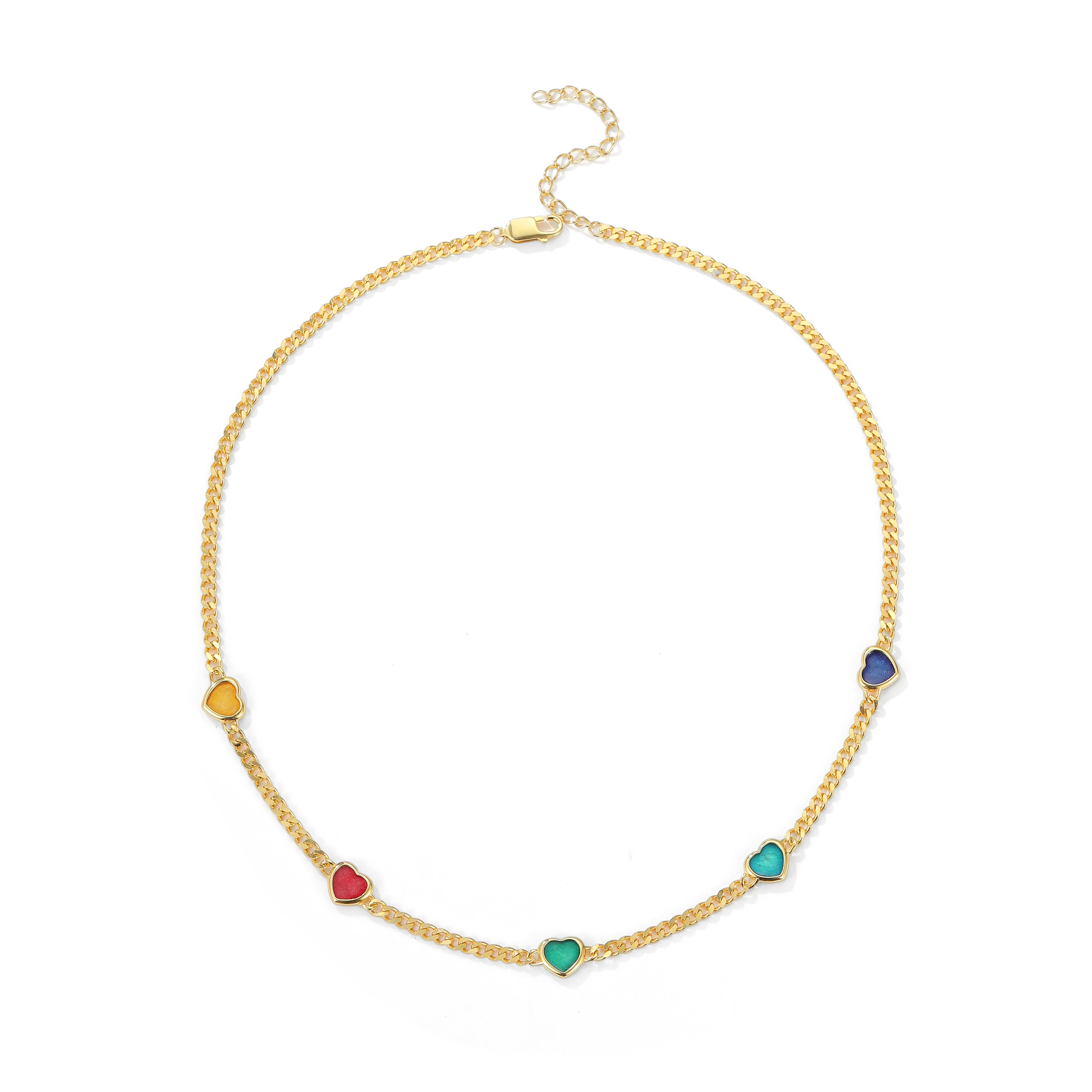 Enamel Hearts Cuban Link Chain Necklace