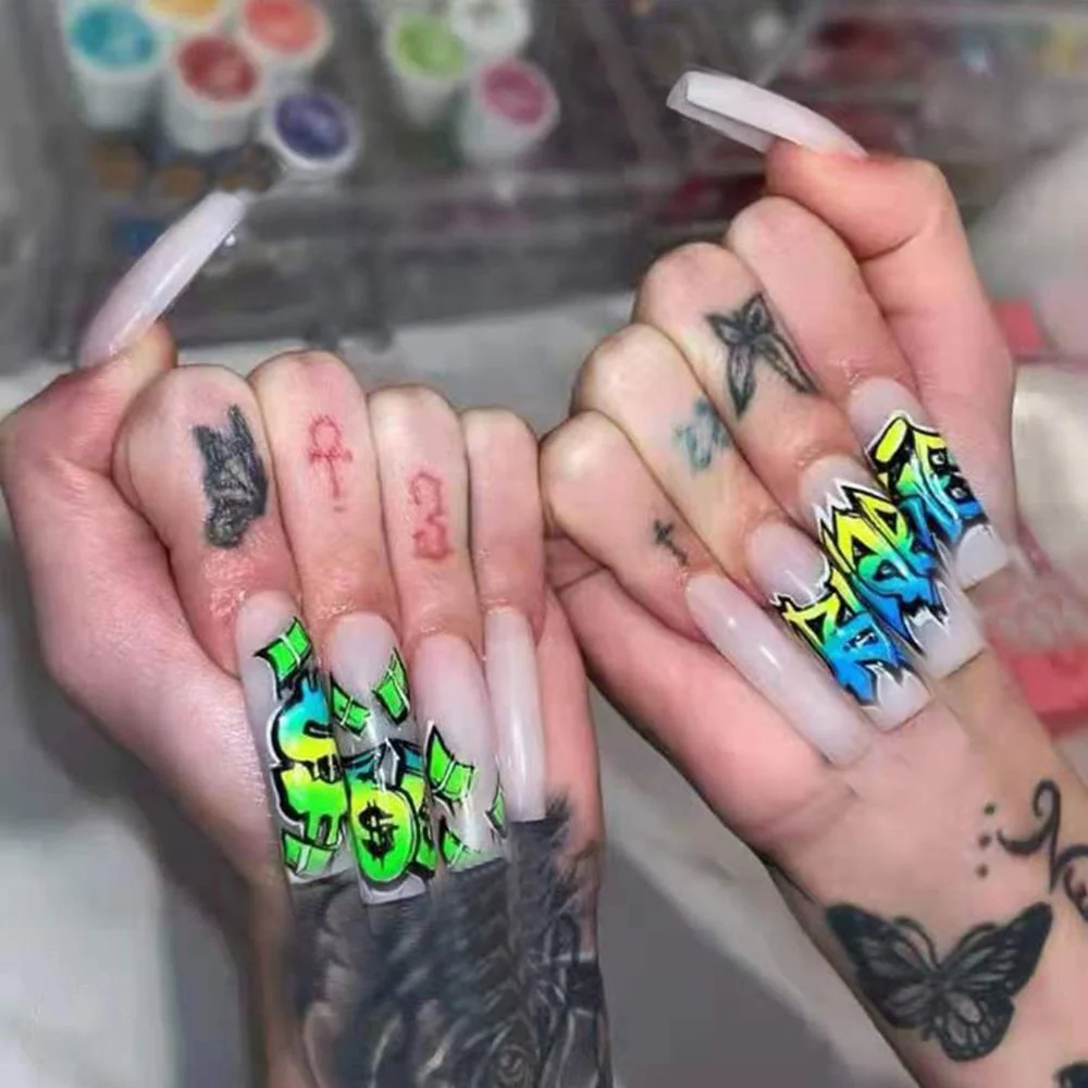 24Pcs Long Coffin Pink False Nails With Rhinestones French Ballerina Fake Nails Full Cover Nail Tips Press On Nails Detachable-Nail Inspo