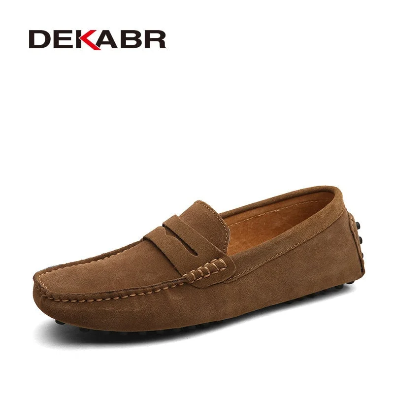 Woherb Large Size 50 Men Loafers Soft Moccasins High Quality Spring Autumn Genuine Leather Shoes Men Warm Flats Driving Shoes