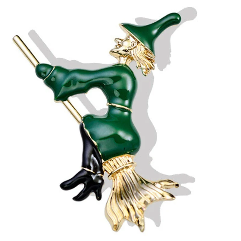 Cartoon Brooch Portrait Witch Brooches Broom Personality Creative Sweater Overcoat Accessories Vintage Classic High Quality Gift