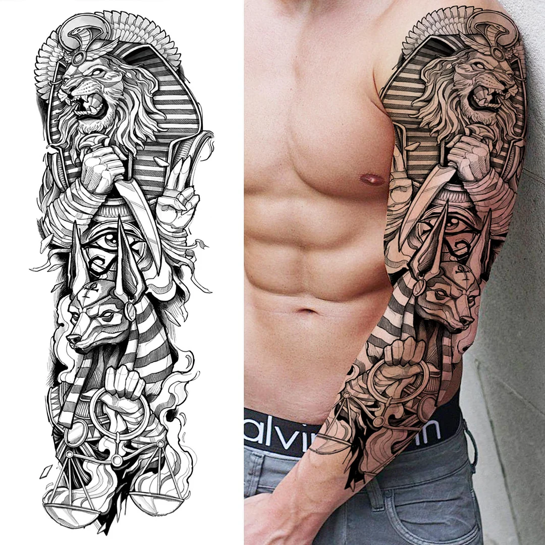 Sdrawing Eagle Wolf Temporary Tattoo Sleeve For Men Women Realistic Samurai Nun Shangdu Lion Fake Tattoo Sticker Big Full Arm Tatoo