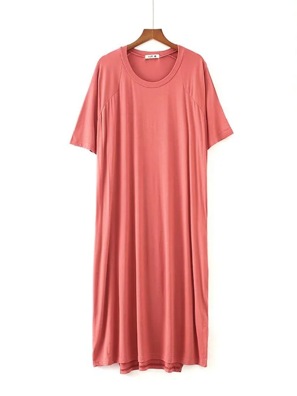 Comfortable Solid Short Sleeves Pajama Dress