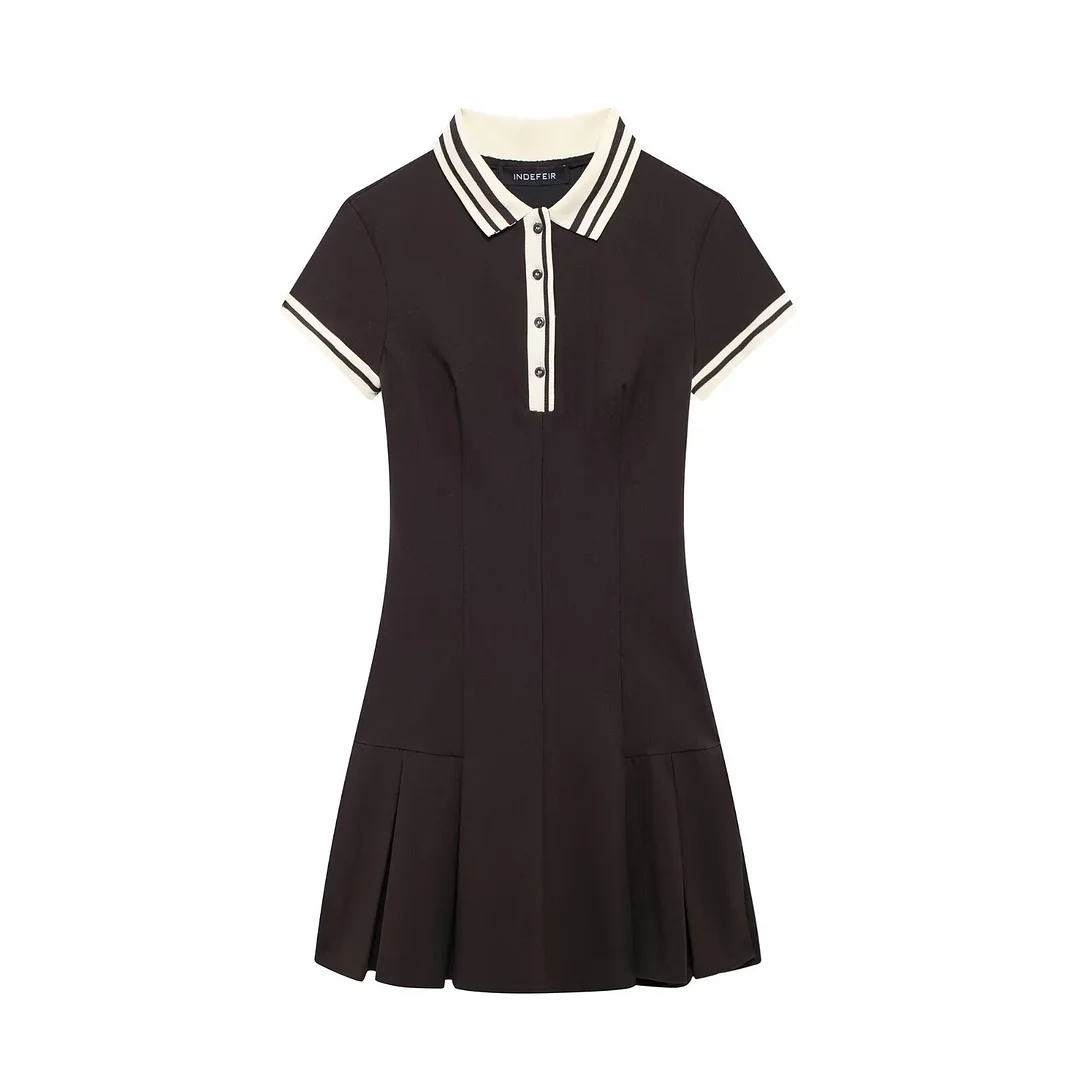 Nigikala Nigikala 2025 New Women's Retro Body-Creats Bumping Color Ribs Wide Folding Dress