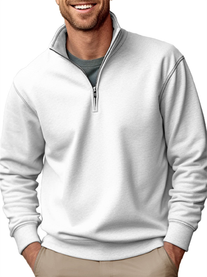 New Men's Casual Zipper Collar Thickened Padded Solid Color Men's Sweater
