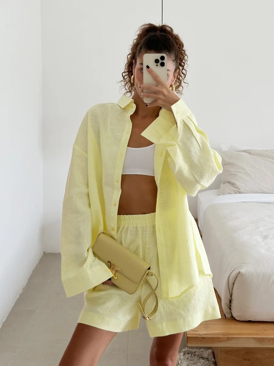 Nigikala Nigikala Open-Shirt Shorts Set 2025 Spring And Summer Wear Simple Solid Color Casual Suit