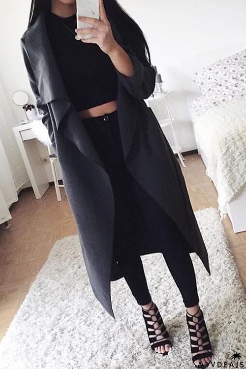 Lapel Woolen Coat With Belt