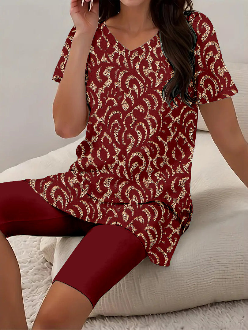 Women Long Sleeve V-neck Graphic Floral Printed Top