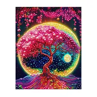 Galaxy Moon Pink Tree - Pearls Painting
