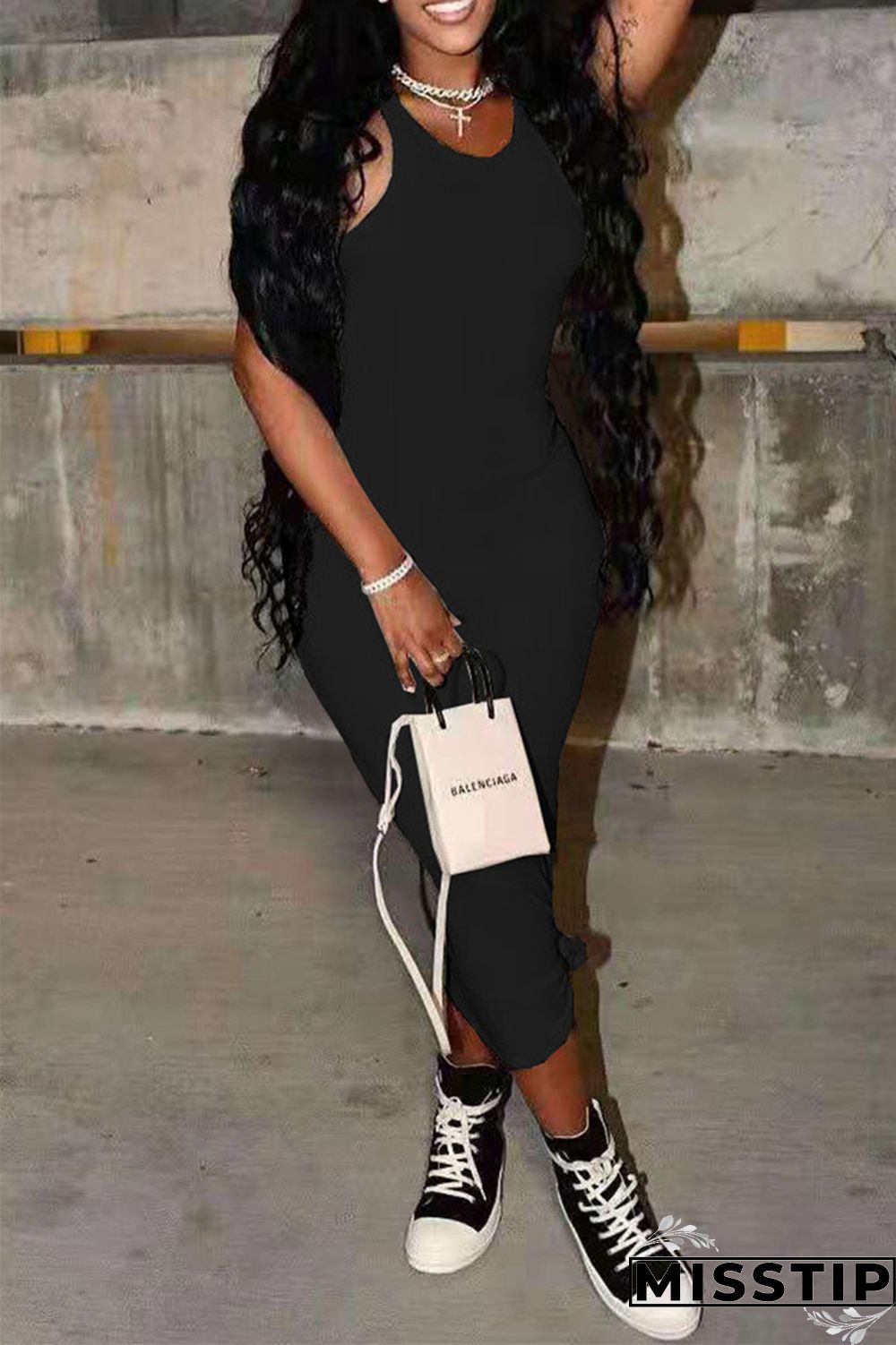 Milky Fashion Casual Solid Basic O Neck Vest Dress