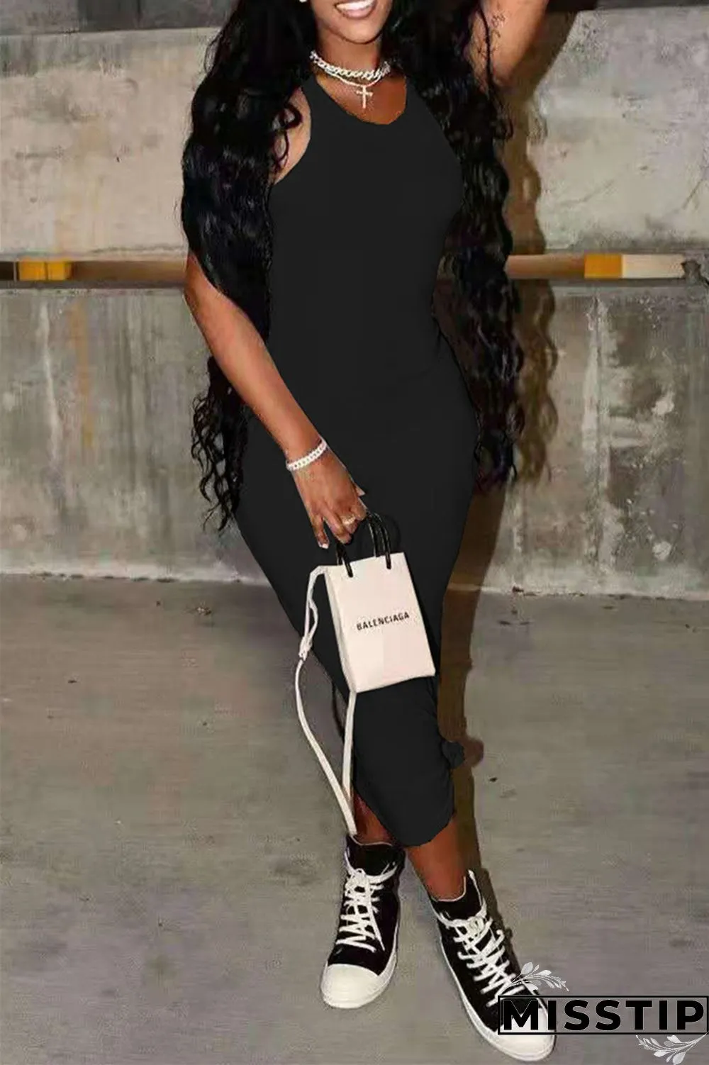 Milky Fashion Casual Solid Basic O Neck Vest Dress