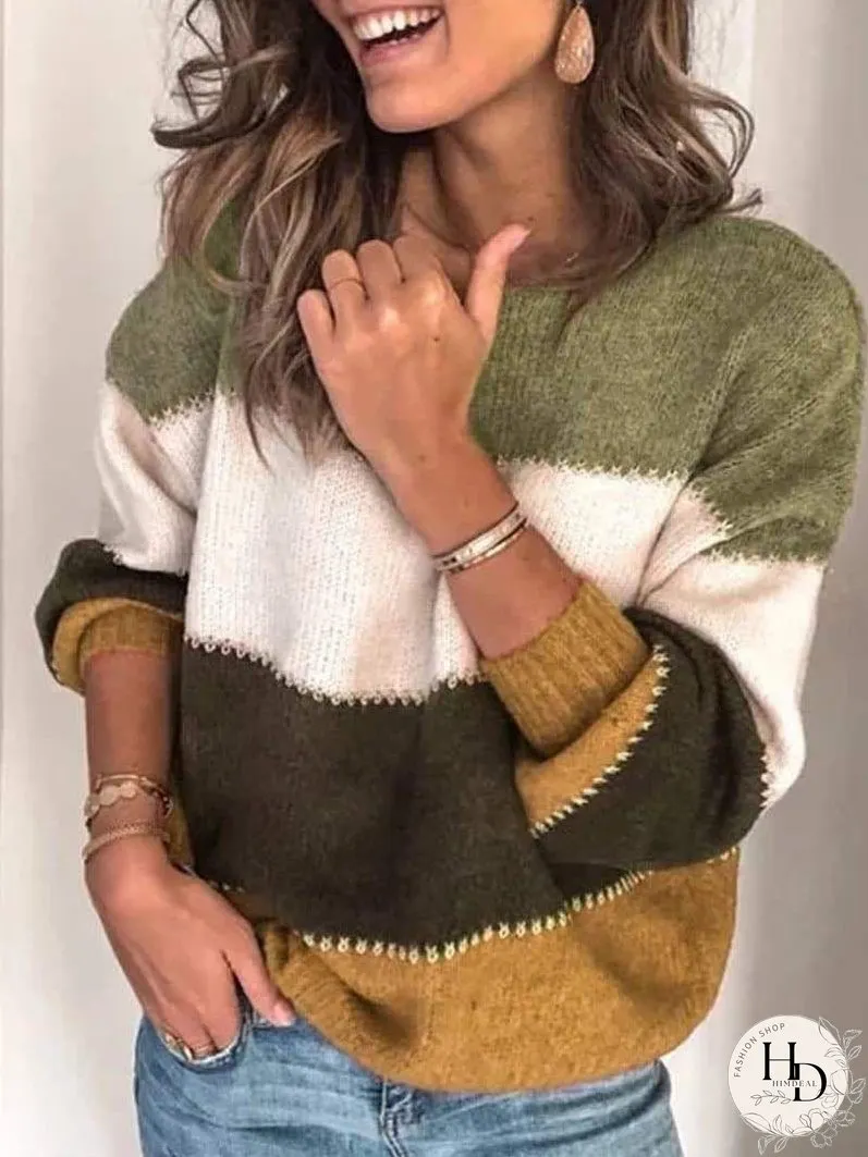 Casual Striped Knitted Sweater for Women