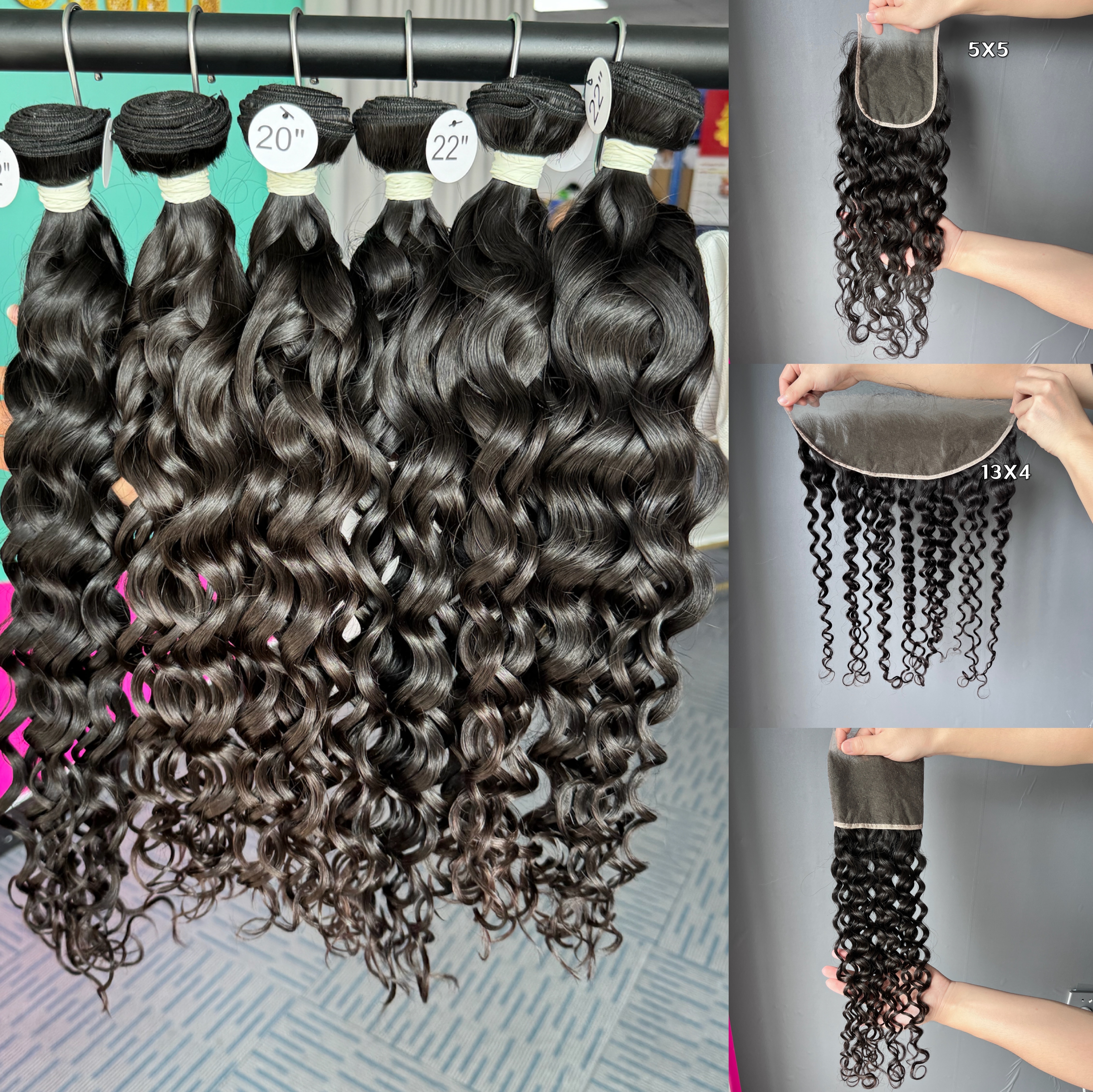 3PCS Water Wave Top Raw Hair Bundles with HD lace Closure 100% human hair