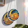 (18.5cm)DIY Acrylic Jigsaw Puzzle Window Hanging with Hanging Chain DIY Stained Glass Decoration Round Window Puzzle Decor for DIY Craft Project (Sleep Cat)
