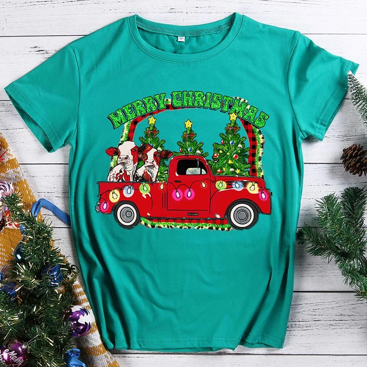 Western Christmas Cows  T-shirt Tee -606669-Annaletters