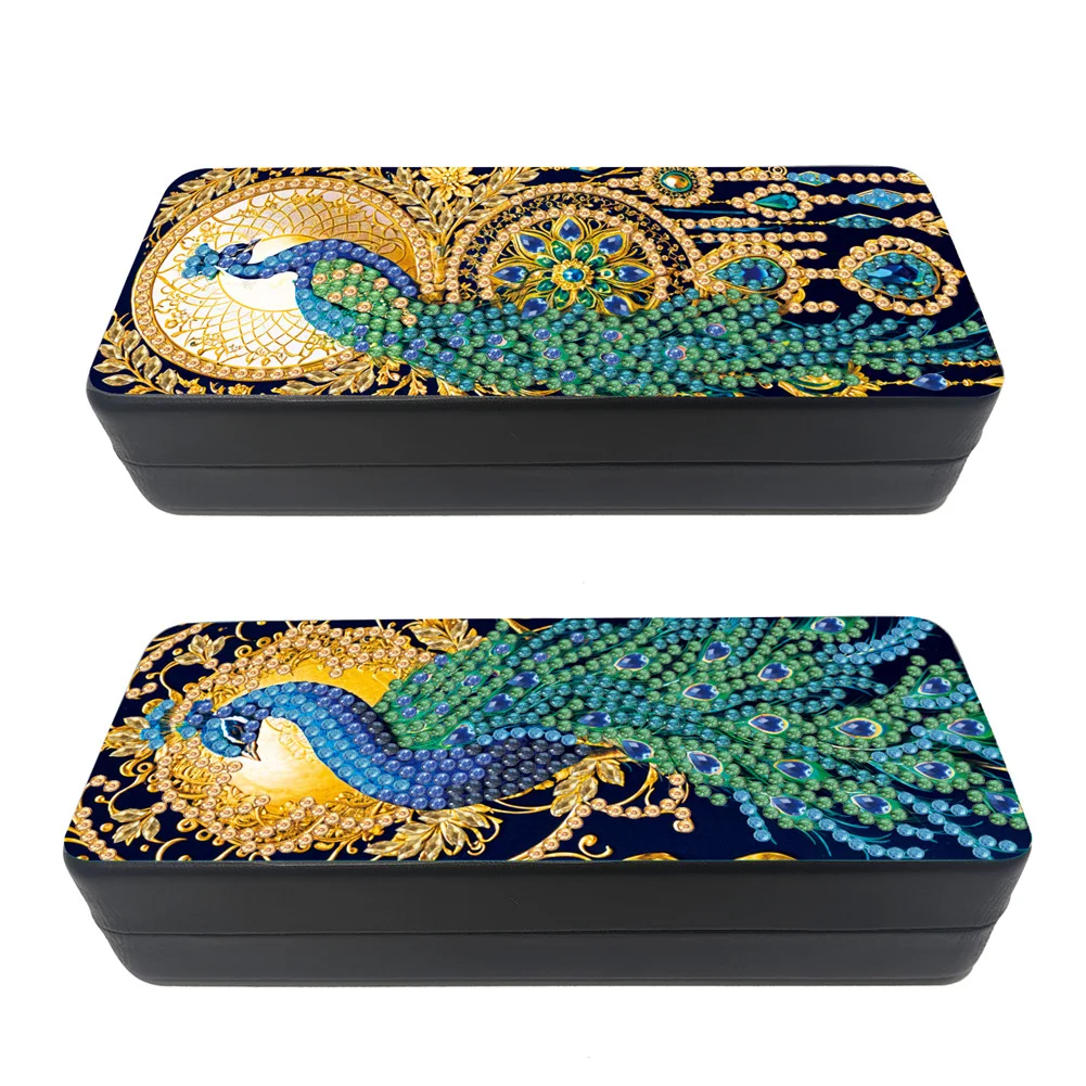 2Pcs 5D DIY Peacock Diamond Painting Glasses Case Kit Diamond Art Glasses Case