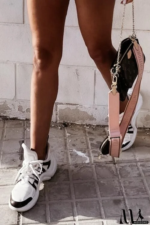 MidiSono - Chunky Mesh Two Tone Lace Up Sneakers