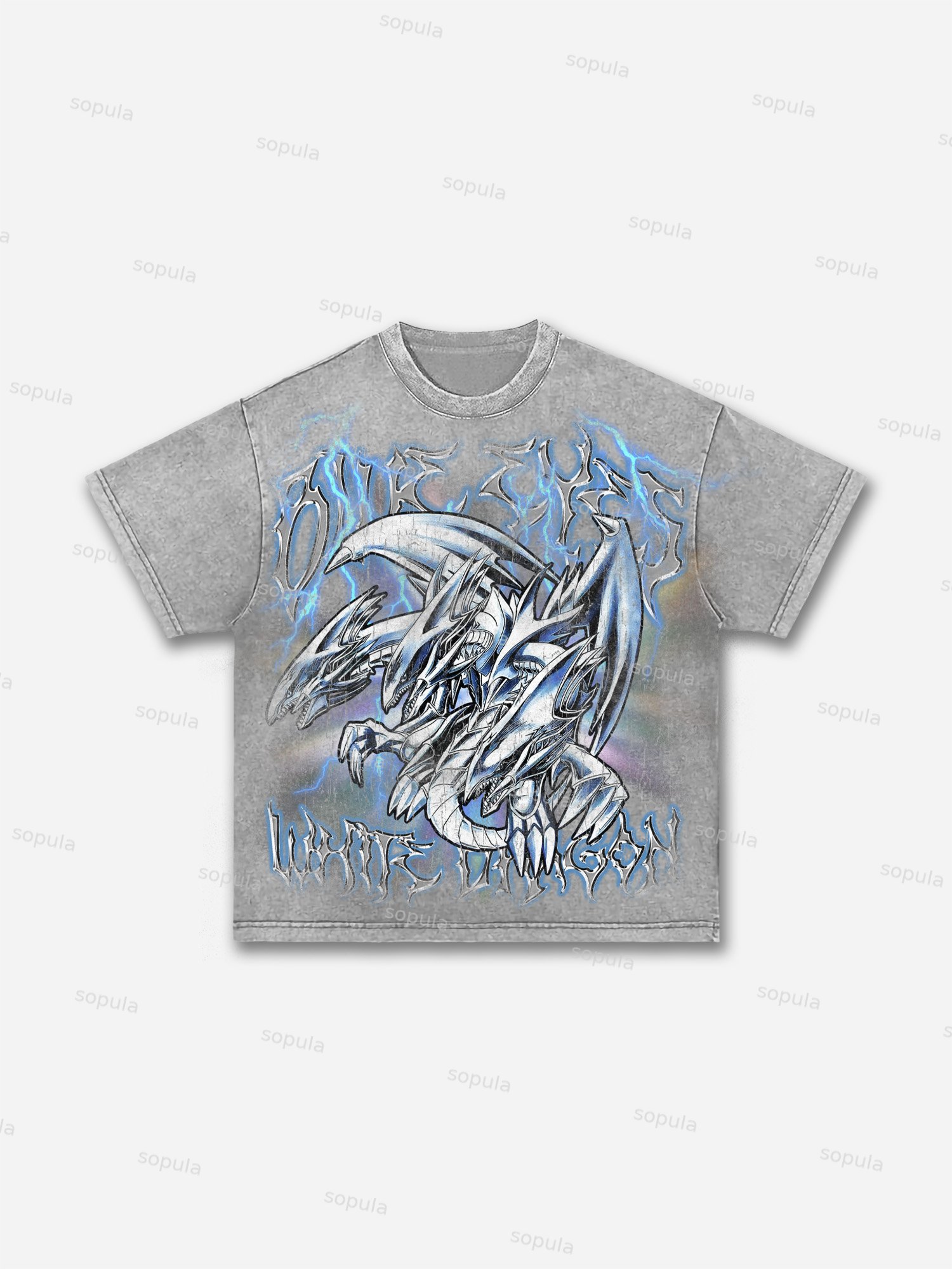 Blue-eyes White Dragon Vintage Graphic Acid Wash T-shirt - Sopula｜Premium Graphic Tees & Graphic Clothing