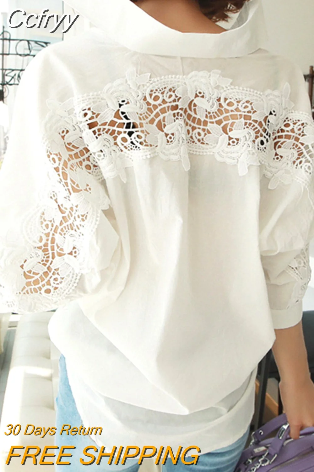 Huibahe Collar Cotton White Blouse Shirts Women Embroidery Floral Hollow Out Sexy Female Shirt Tops Loose Casual Blouses 1310