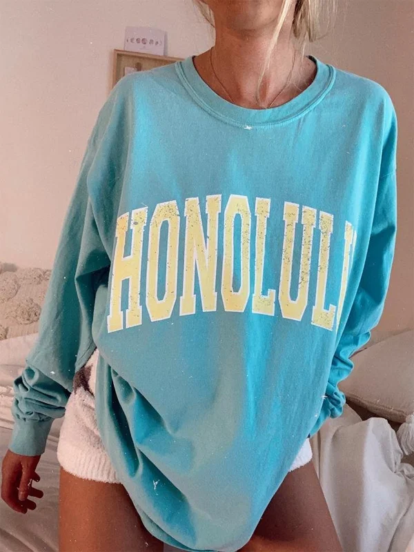 Blue Letter Print Crew Neck Sweatshirt