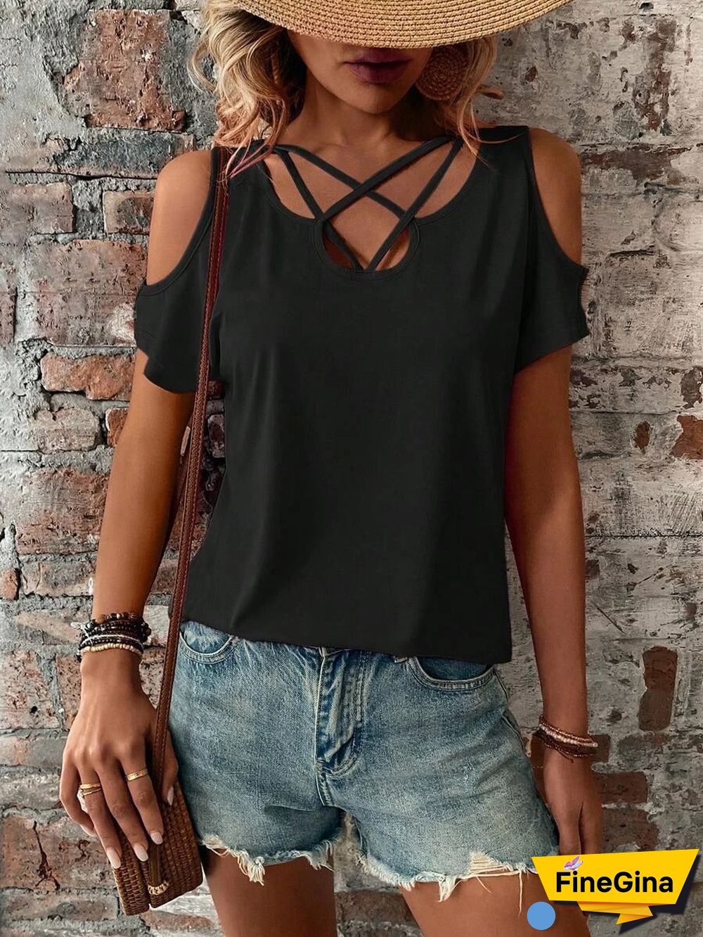 Black Short Sleeve Plain Top